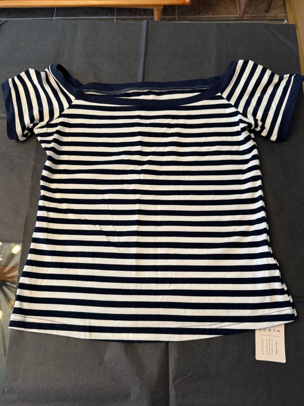 Navy & White Striped Short Sleeve Top